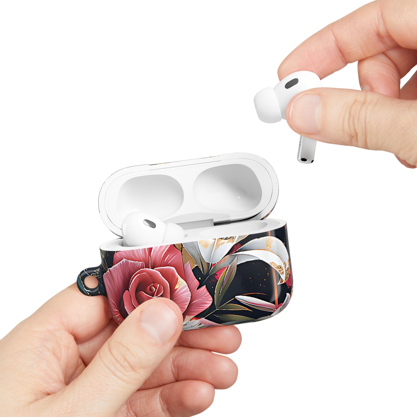 Elegant Floral Design For AirPod Case with Red Rose & White Lily Pattern - [HaveITcased]