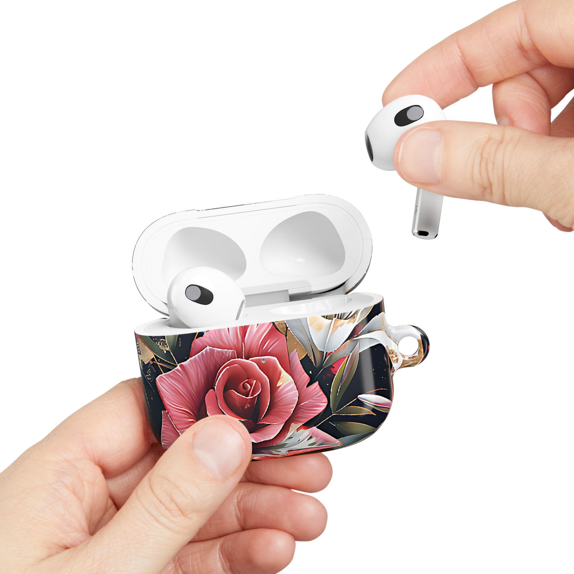 Elegant Floral Design For AirPod Case with Red Rose & White Lily Pattern - [HaveITcased]